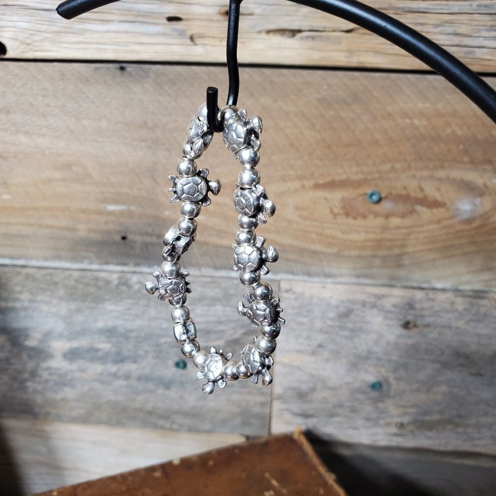 Fine Silver-Plated Turtle Beaded Stretch Anklet / Bracelet - Picture 2 of 6